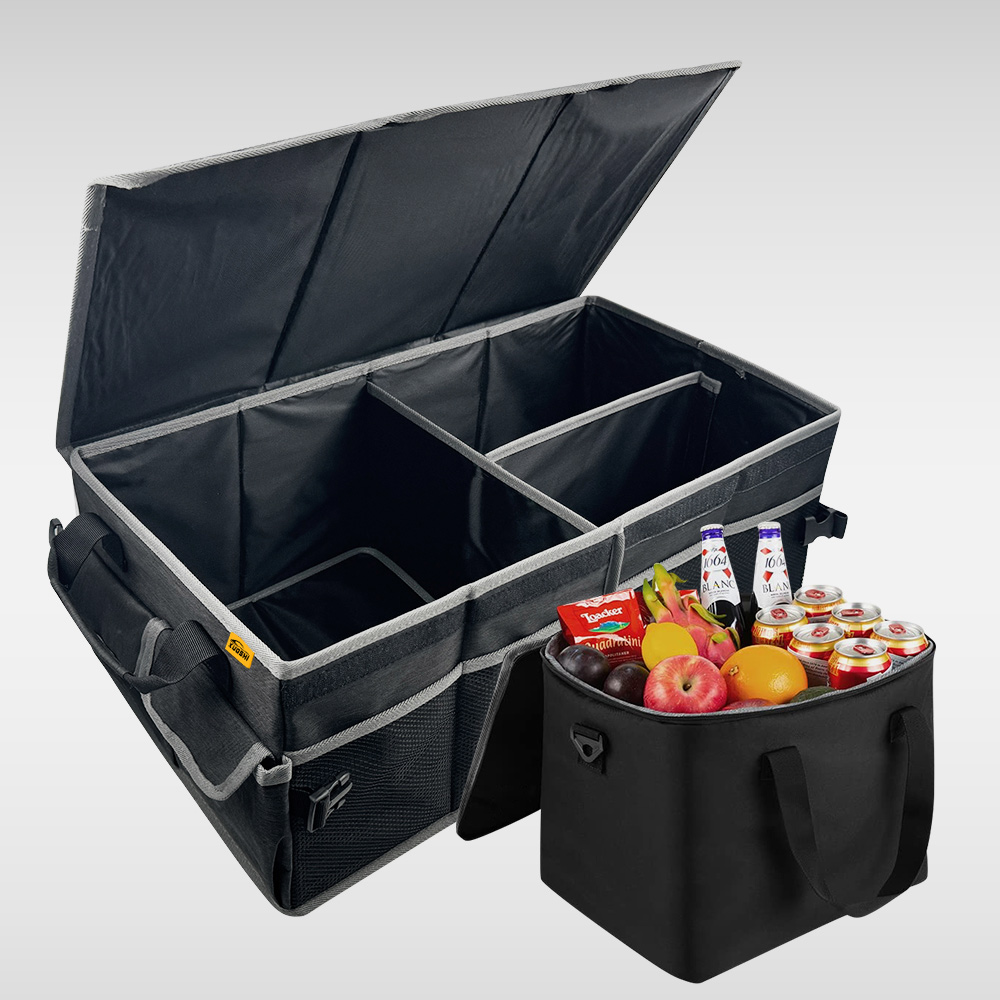 KUOSHI Premium Collapsible 3 Compartment Car Trunk Organizer With Cooler