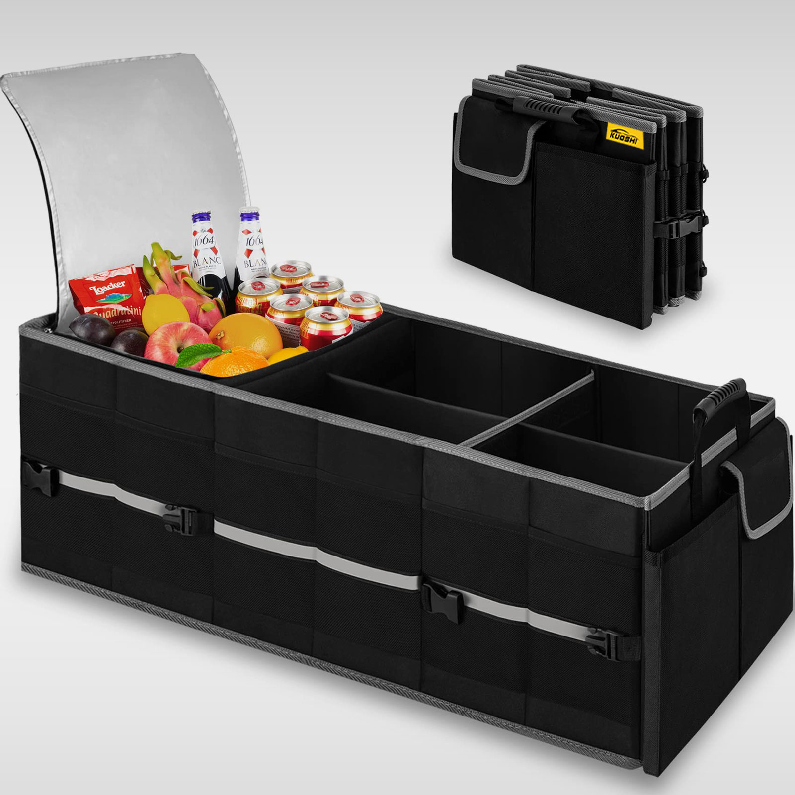KUOSHI OEM Non Slip Bottom Strips 3 Large Compartments Car Trunk Organizer With Cooler Wholesale
