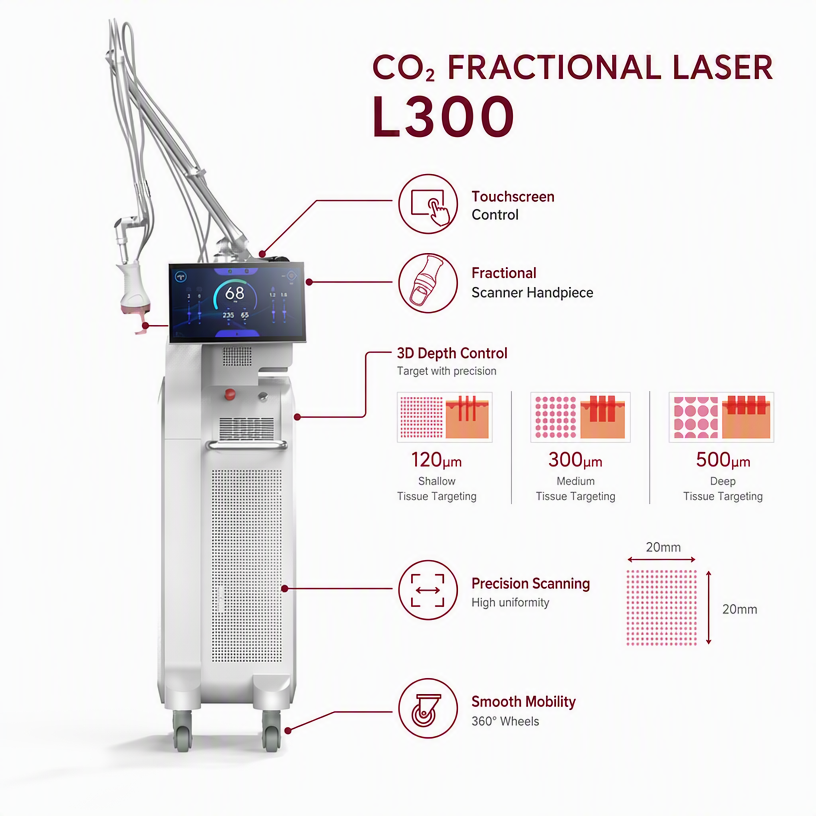 La precisión de la máquina láser fraccionada de CO2 para el resurfacing delicado del área periocular.