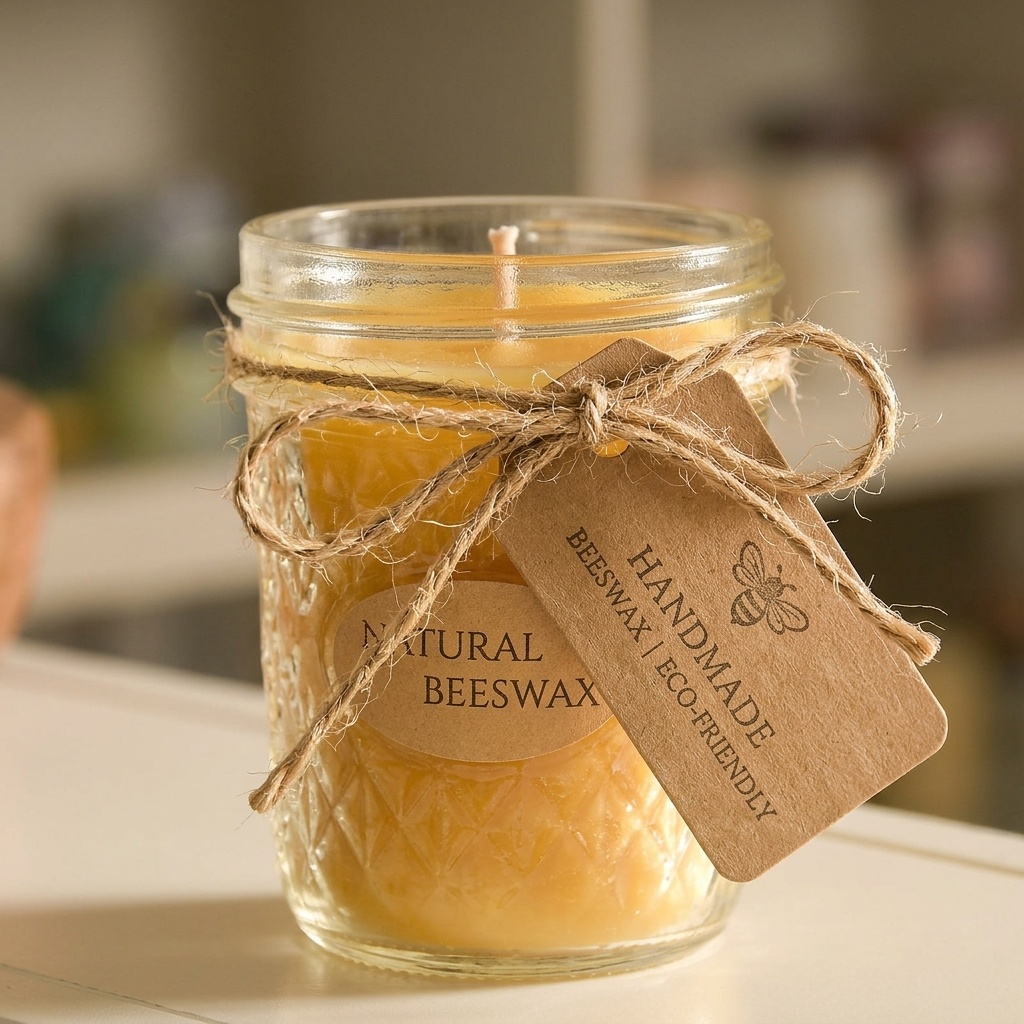 Long Burning Unscented Glass Jar Candle 100 Beeswax Smokeless for Church Prayer