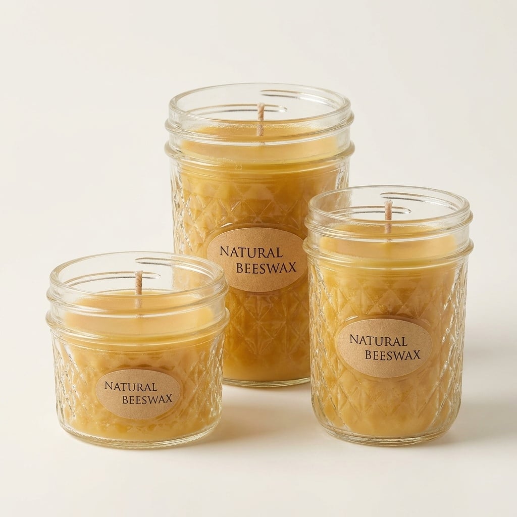Long Burning Unscented Glass Jar Candle 100 Beeswax Smokeless for Church Prayer