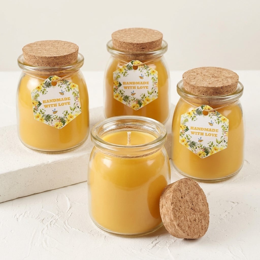 Pure Beeswax Smokeless Glass Jar Candle Natural for Home Altar