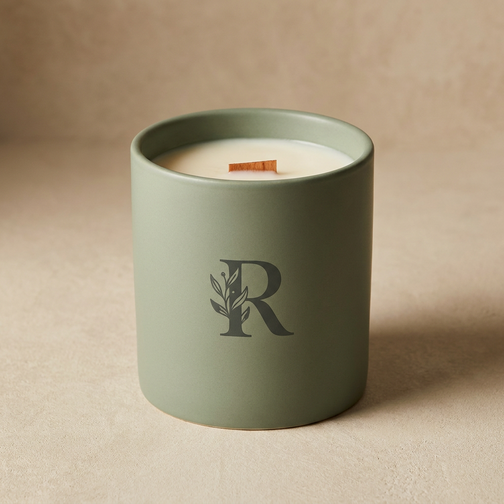 Ceramic Scented Candle with Wooden Wick Handmade Soy Wax for Home Decor