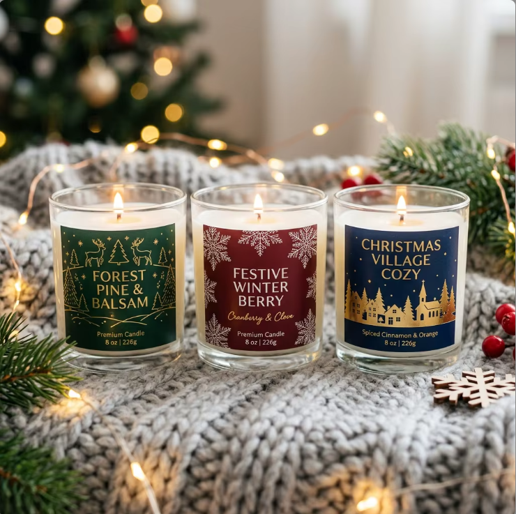 Christmas Scented Glass Jar Candles Set for Holiday Home Gift