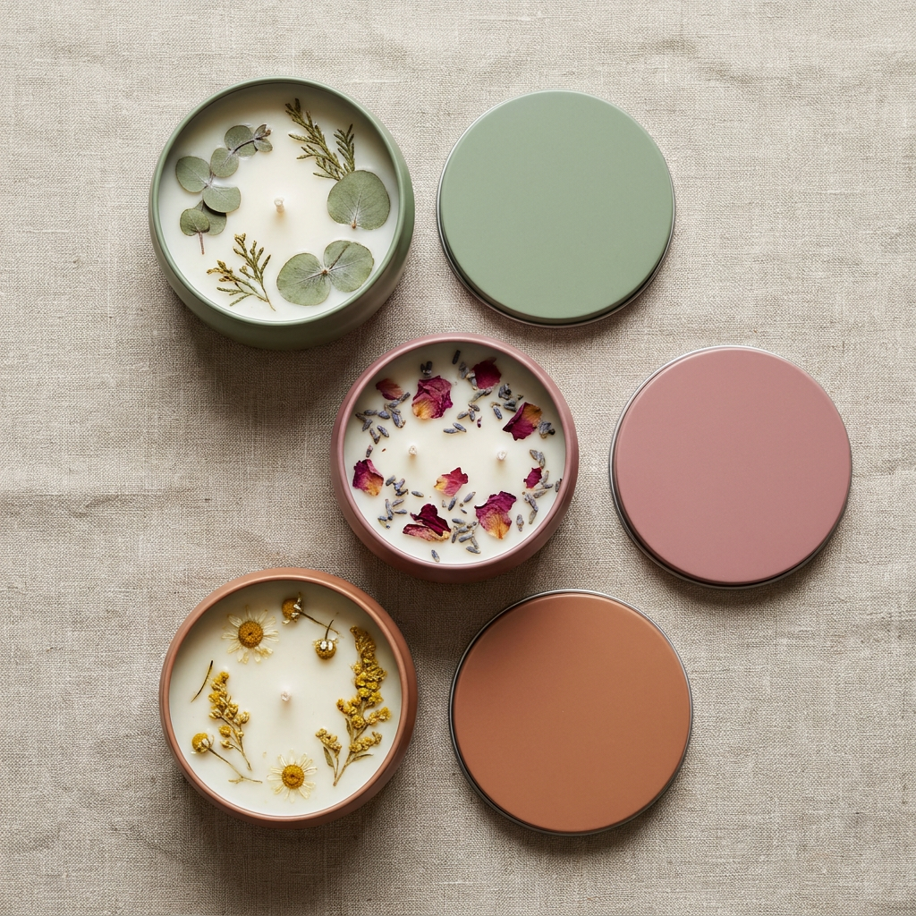 Tin Candle with Petals Scented Aromatherapy for Home Spa Gift