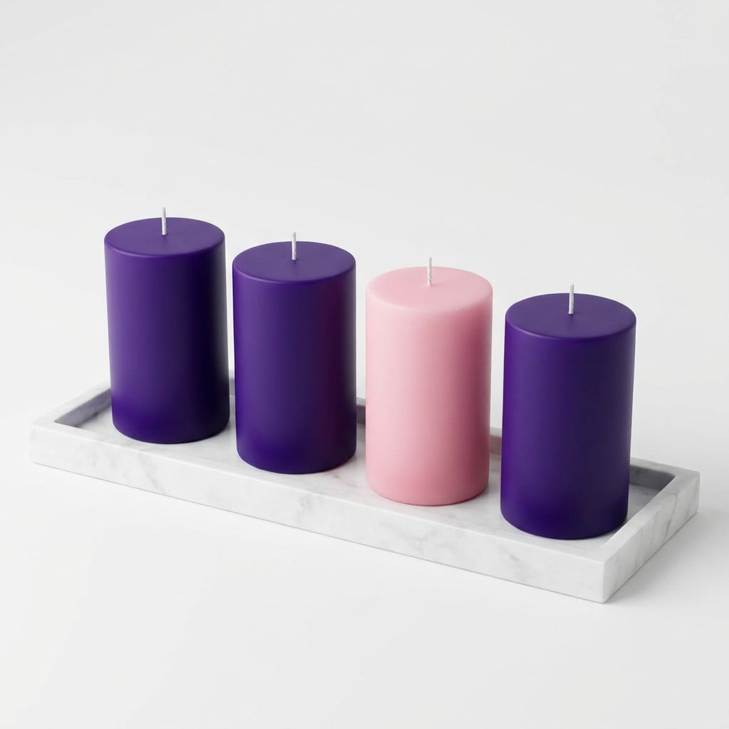 Advent Pillar Church Candle Set Purple Pink for Christmas Wreath