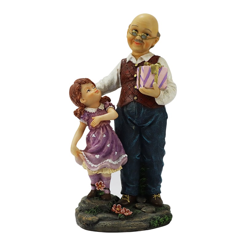 Resin Grandparent - Grandchild with Gift Figurine - Sentimental Decor