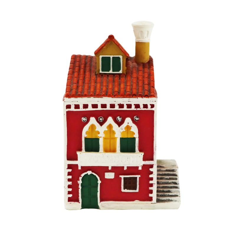 Resin Mini Red House Figurine - Hand - painted Desktop Decoration