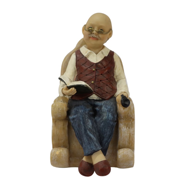 Resin Elderly Man Reading Figurine - Leisurely Decor