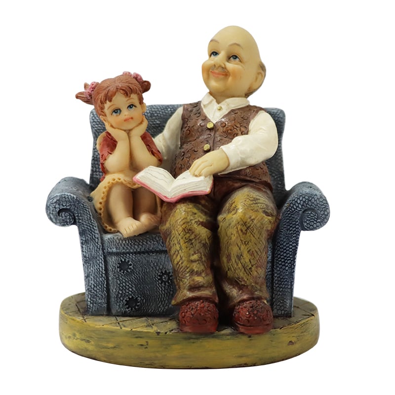 Resin Grandparent - Grandchild on Sofa Figurine - Heartwarming Decor