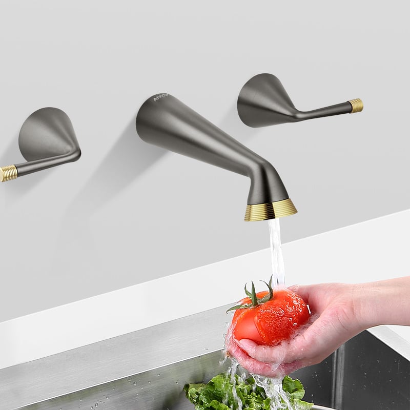 Built-in Wall-mounting basin faucet hot and cold water mixer faucet brass body chrome-plated appearance 3-hole tap ARM23855