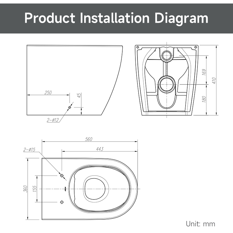 Toilet Daga Zamin European Pan Shape Da Labarar Binciken Back-to-wall installation AHB2333H