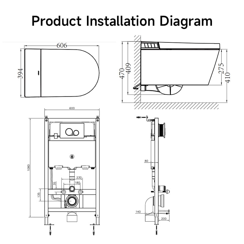 Wall-hung Wash Down Rimless P-trap Dual Flush Smart Toilet AKH1051H