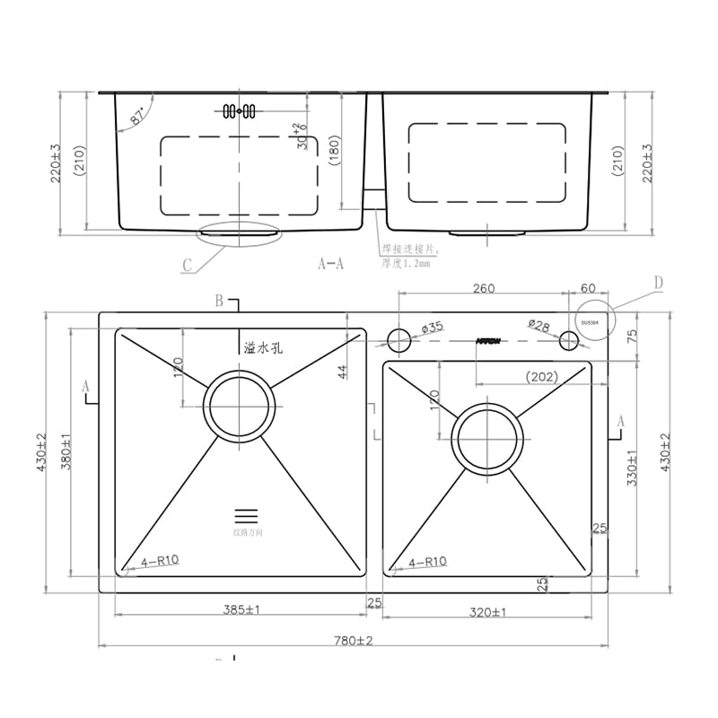 304 Stainless Steel Sink Kitchen Multifunctional Kitchen Sinks Black Kitchen Sinks AG5552