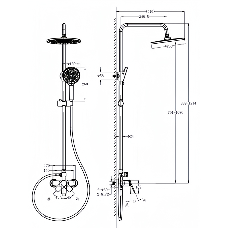 Black Bathroom Brass Rainfall Shower System Wall Mount Shower Set Hot Cold Shower Mixer Faucet Set AE33158MB