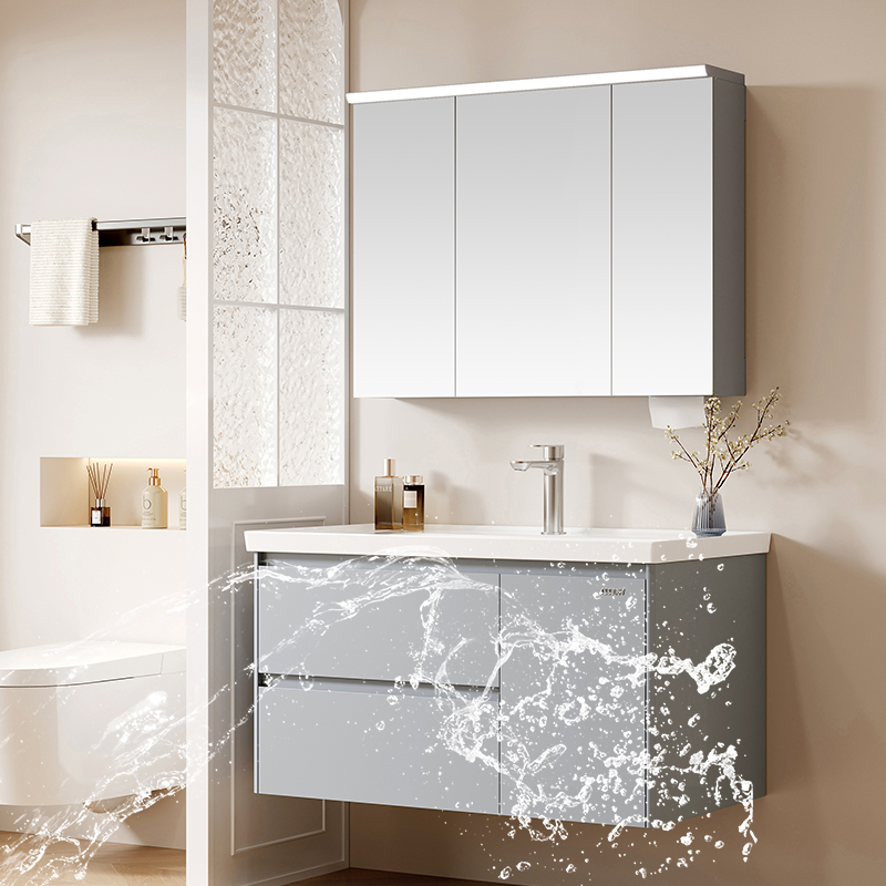 ARROW Apartment Project Stainless Steel LED Mirror Cabinet Bathroom Vanity Modern Metal Cabinet with Integrated Ceramic Basin