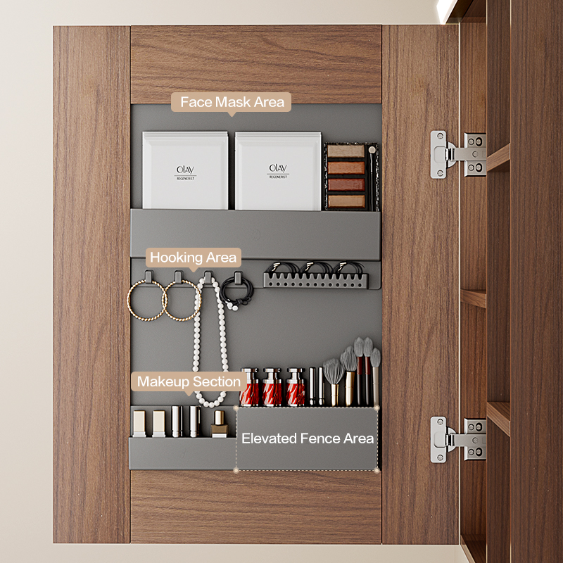 ARROW Bathroom Cabinet with Walnut Wood One-piece Ceramic Sink & LED Lighting