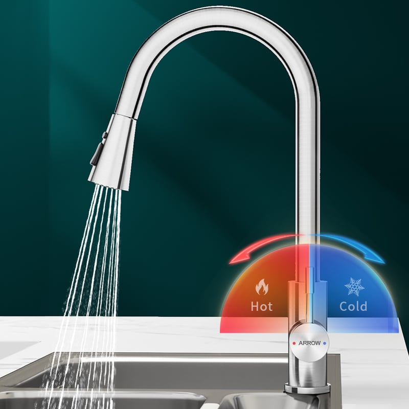New Style Pull Out Kitchen Faucet Water Faucet SUS304 Stainless Steels Hot and Cold Multiple Purification Tap AE4589