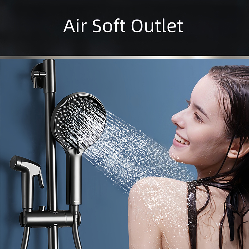 Black Bathroom Brass Rainfall Shower System Wall Mount Shower Set Hot Cold Shower Mixer Faucet Set AE33158MB