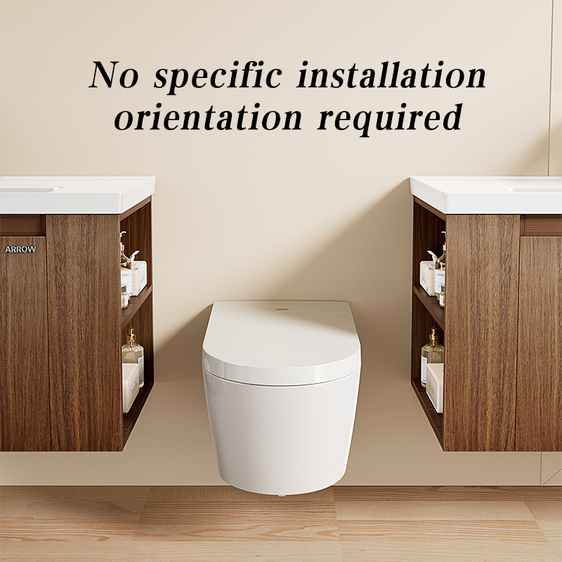 ARROW Bathroom Cabinet with Walnut Wood One-piece Ceramic Sink & LED Lighting