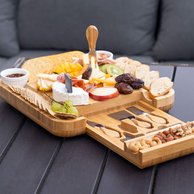 Bambus-Charcuterie-Board mit einzigartigen Schubladeschienen