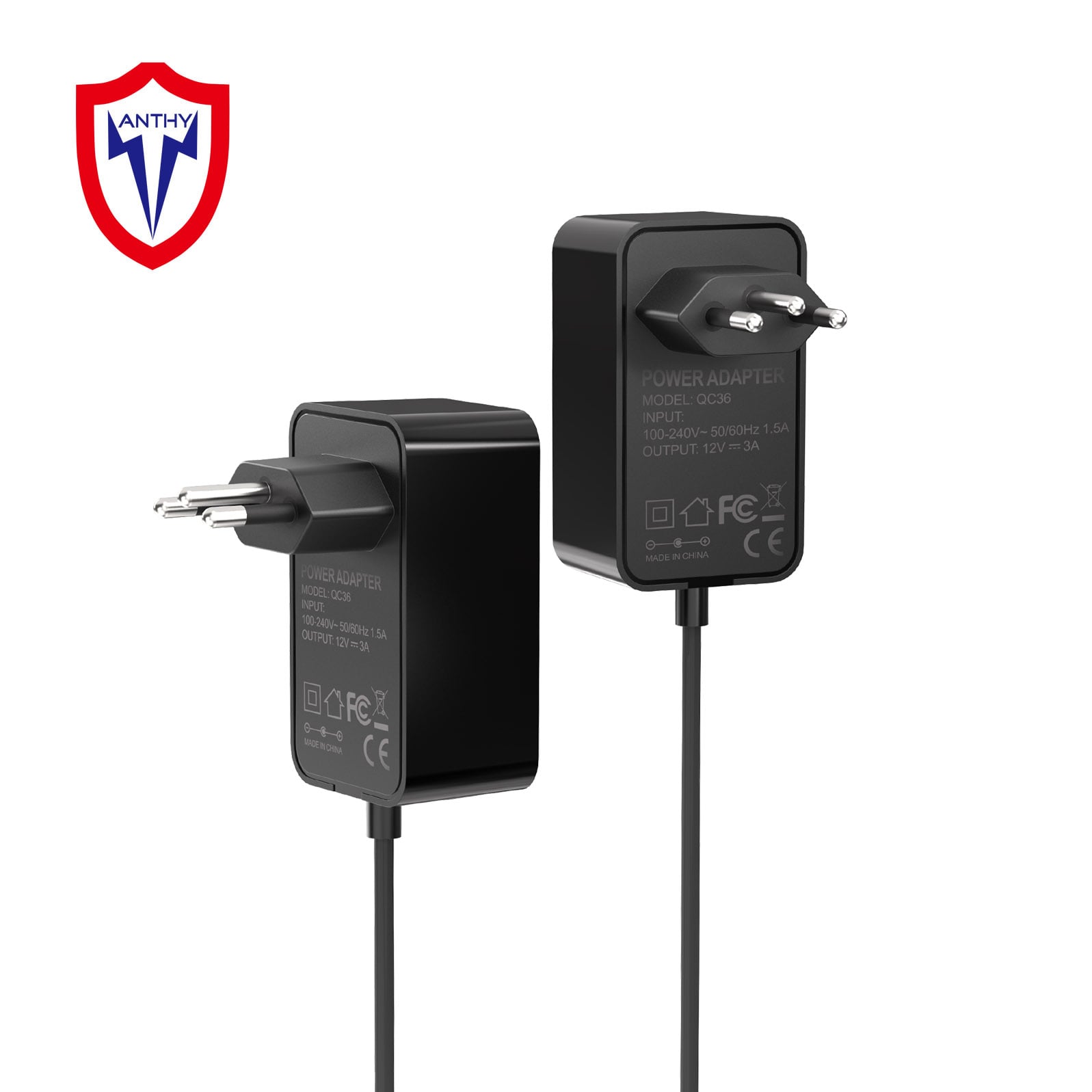 12V3A 36W  AC/DC Power Adapter 5.5*2.5mm/5.5*2.1mm Plug in PC Material for CCTV Camera Router LED Strip LCD Displayer