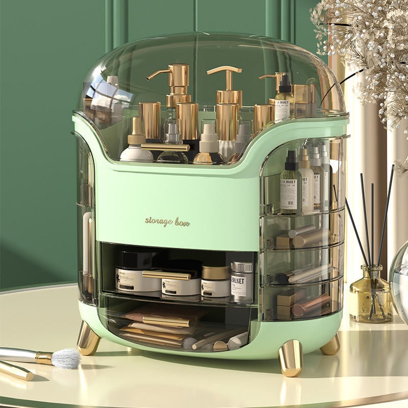 Makeup Organizer and Cosmetic Storage Box for Countertop, All-In-One Dust and Water-Proof Organizer for Bedroom, Bathroom