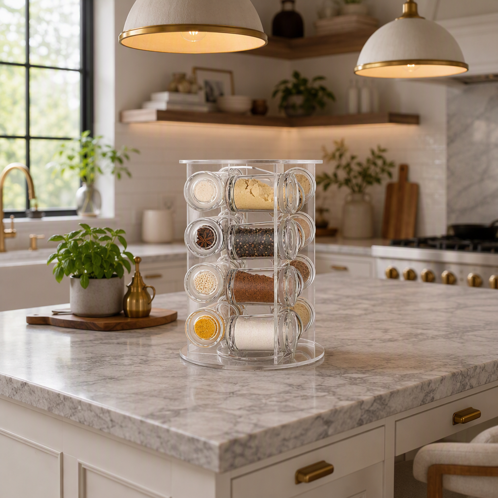 16-Jar Acrylic Spice Rack Set: See Every Spice, One Spin Away