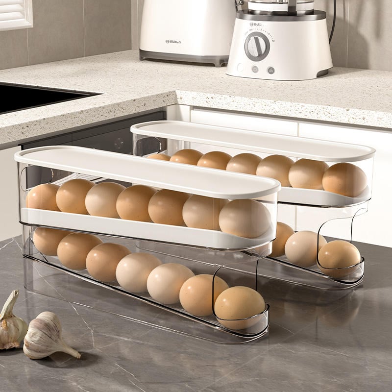 Fridge 2 Tier Automatic Egg Roller Storage Organizer Container Egg Holder for Refrigerator