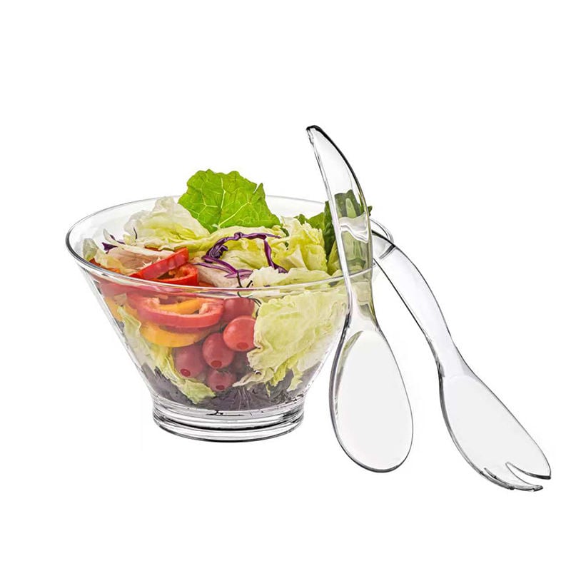 Big Round Acrylic Salad Bowl: Mixing Bowl & Salad Serving Bowl for Home Food, Buffet & Catering with Spoon & Fork