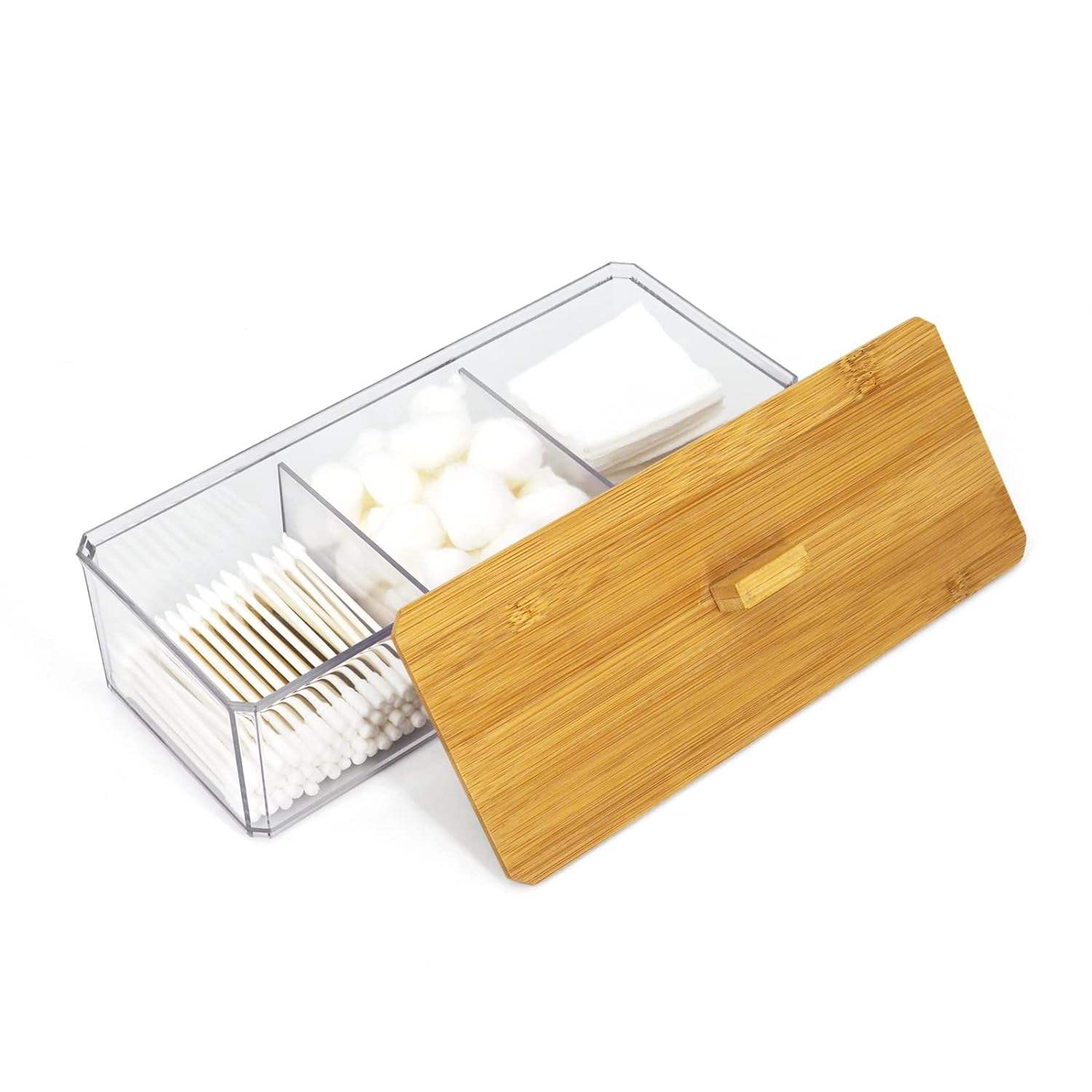  Compartment Bathroom Organizers and Storage Acrylic Qtip Cotton Swab and Cotton Pad Dispenser Box