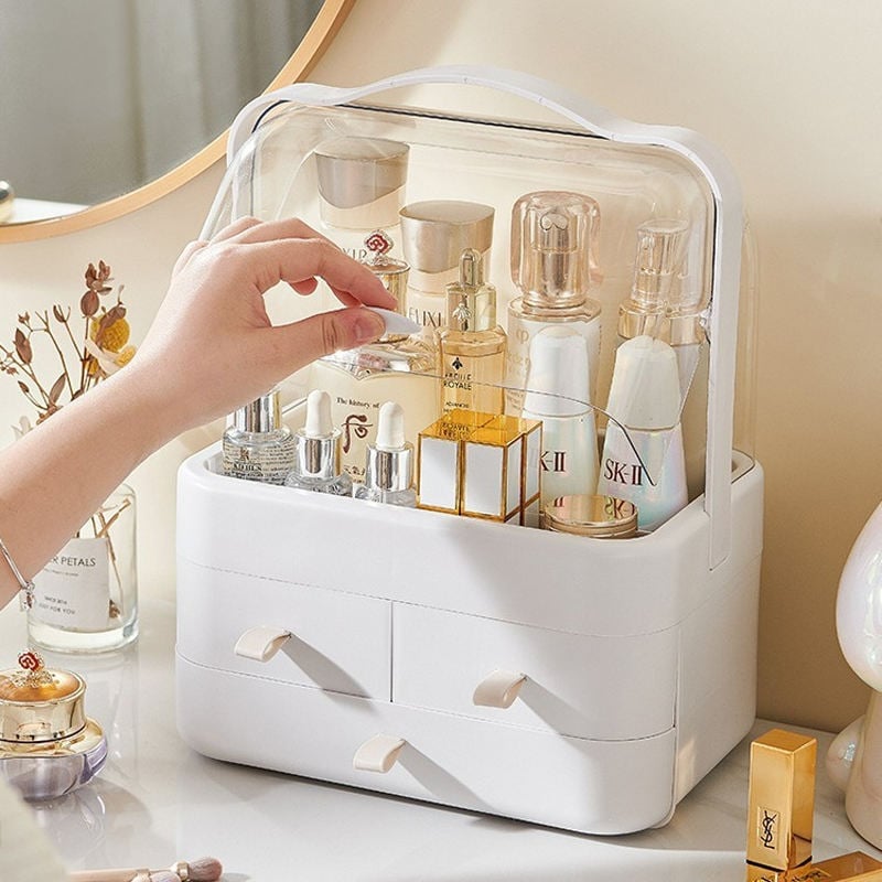 Skincare Organizers Makeup Organizer Box Cosmetic Storage Holder with Lid and Handle for Vanity
