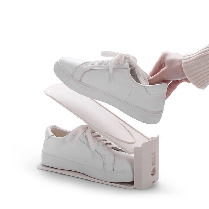 Plastic Double Layers Adjustable Shoes Slots Rack Space Saving Shoe Stand for Home
