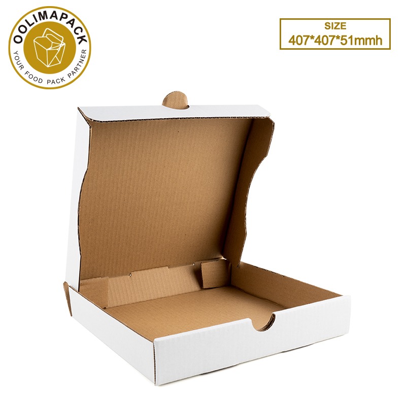 407*407*51mmh
White B-Flute Pizza Box