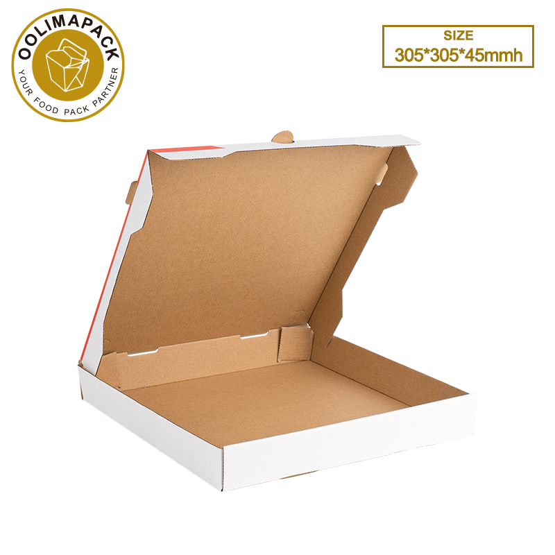 305*305*45mmh  White E-Flute Pizza Box White Inside Brown