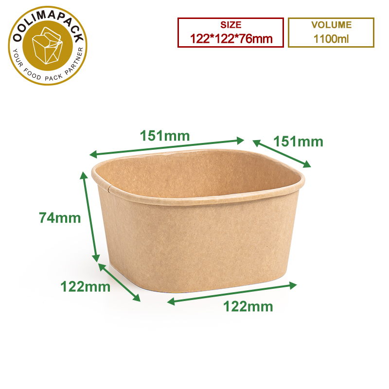 122*122*76mmh 1100ml Rectangular Food Container