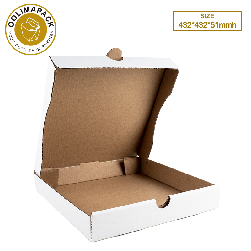 432*432*51mmh
White B-Flute Pizza Box