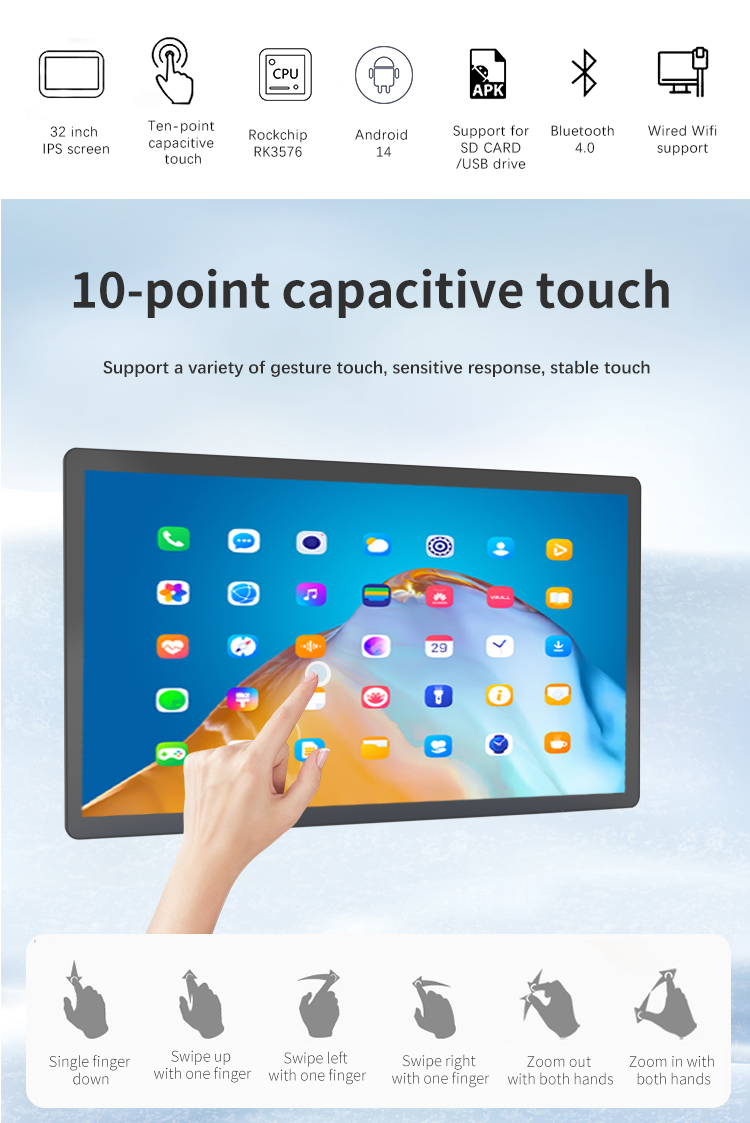 32-inch Octa Core RK3566 Android Tablet PC POE NFC Touchscreen reclamedisplay voor commercieel gebruik