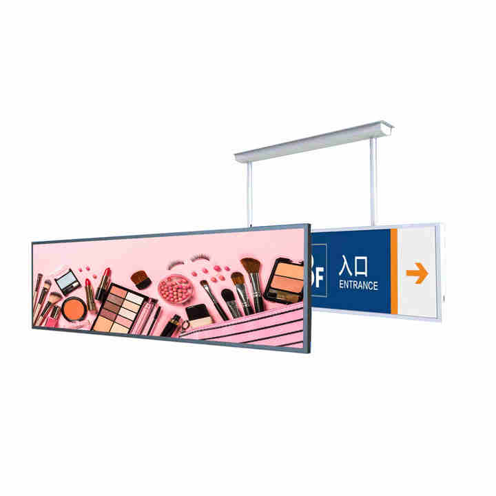 شاشة إعلانات LCD من نوع شريط ممتدة فائقة العرض بدقة عالية مقاس 24 بوصة للرفوف في المتاجر والأسواق
