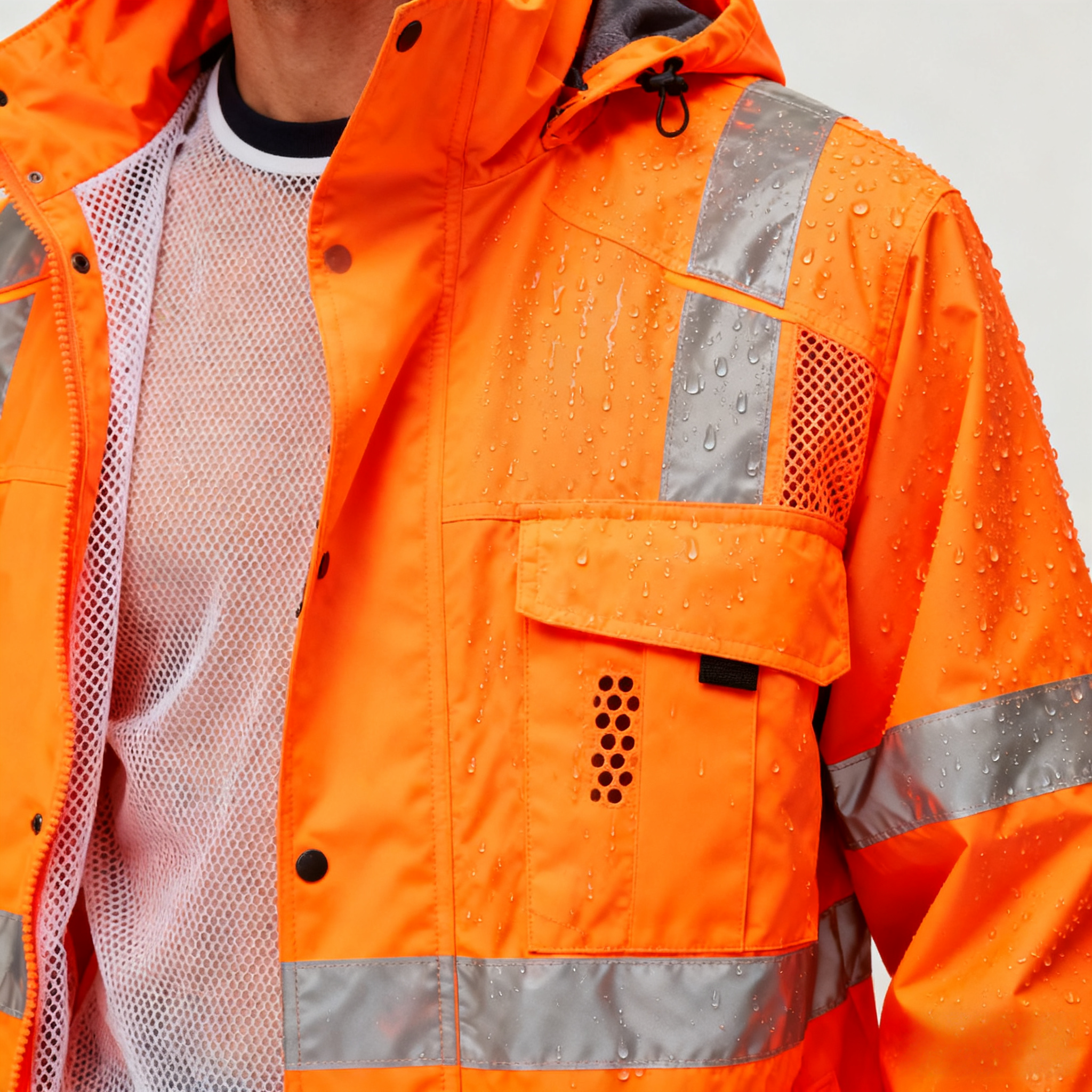 Welke accessoires moeten worden gecombineerd met een waterdichte hi-vis-jas voor gebruik buitenshuis?
