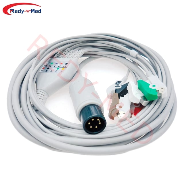 Compatible With Zoll/Mindray/Edan/Comen/Welch Allyn ECG Cable,AAMI 6pin 3 Lead/5 Lead One-Piece ECG Cable