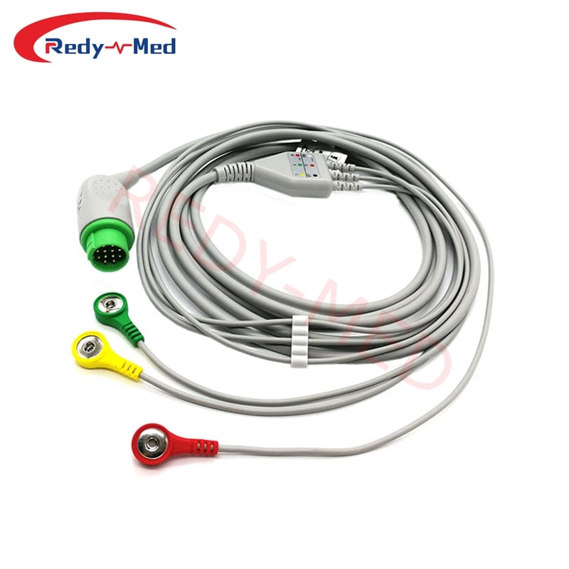 Compatible With Huntleigh LifePulse 110/110R 3 Lead One-Piece ECG Cable