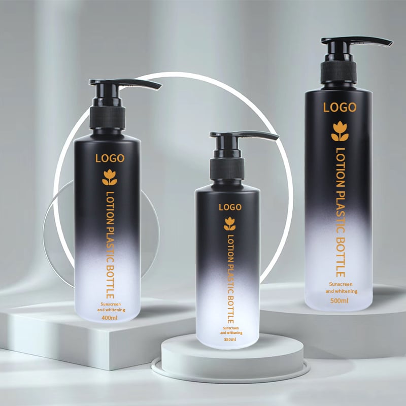 Custom Round PET Black Gradient Plastic Lotion Bottle for Shampoo and Conditioner   
