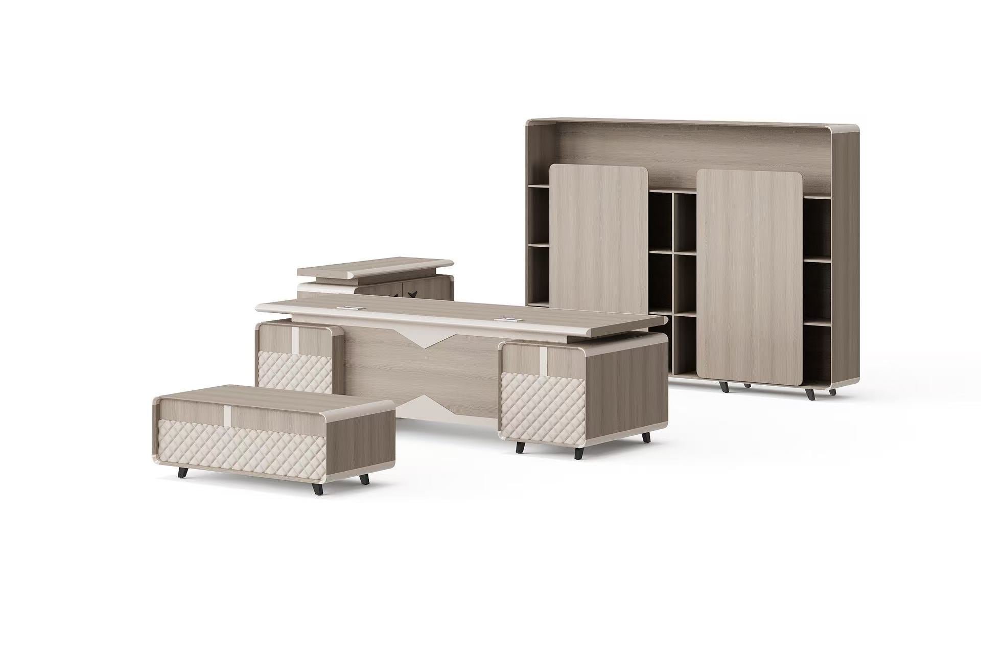Modern Style Melamine and Iron Office Table + Side Table with Cabinet and Coffee Table