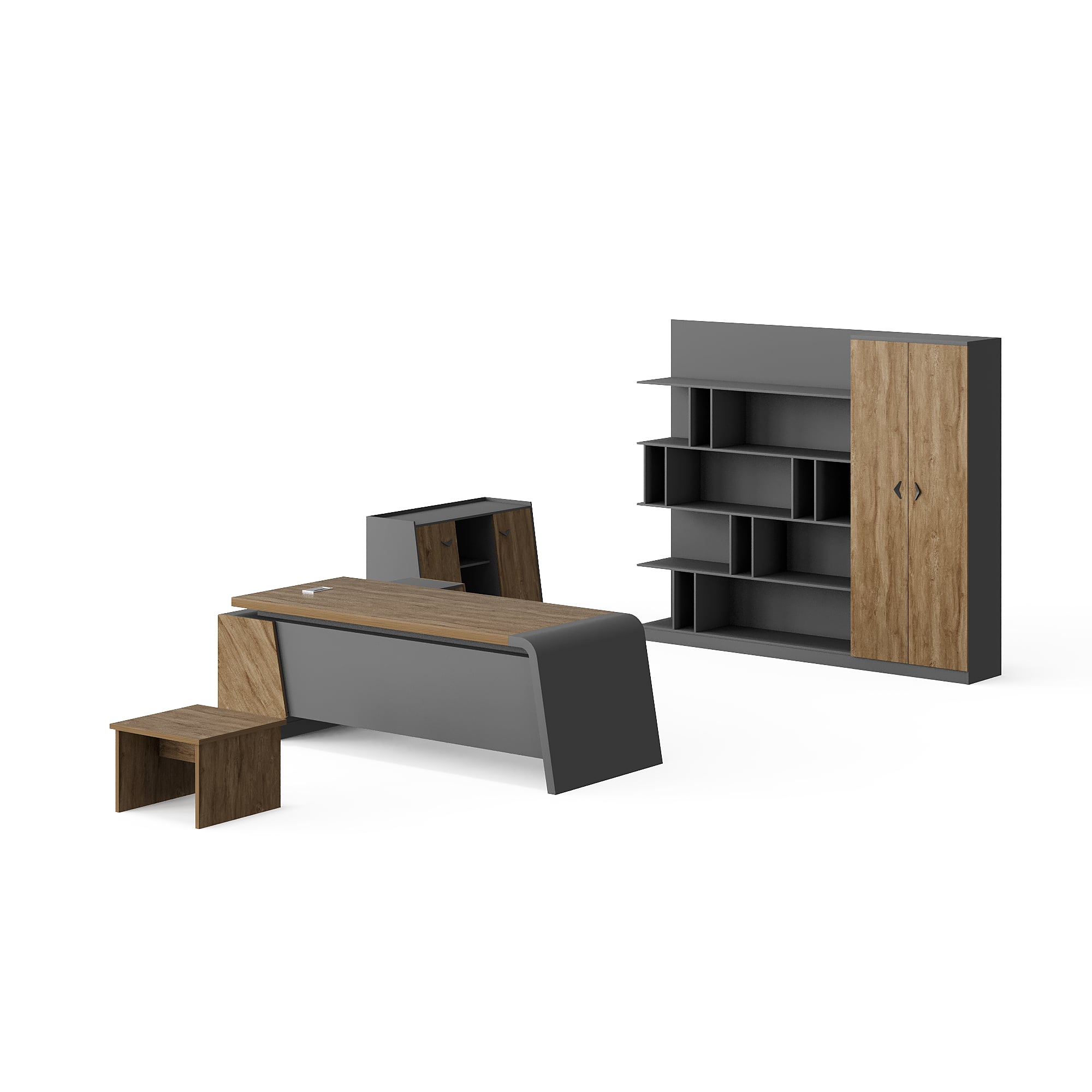 Modern Style Melamine Office Table + Side Table with Cabinet and Coffee Table + Credenza