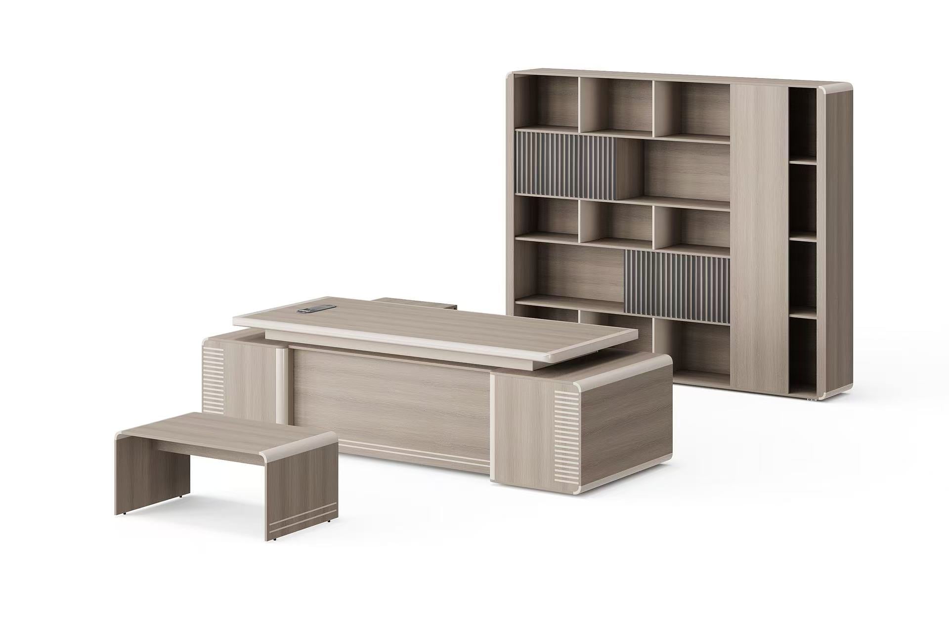 Modern Style Melamine L Shape Table with Cabinet and Coffee Table