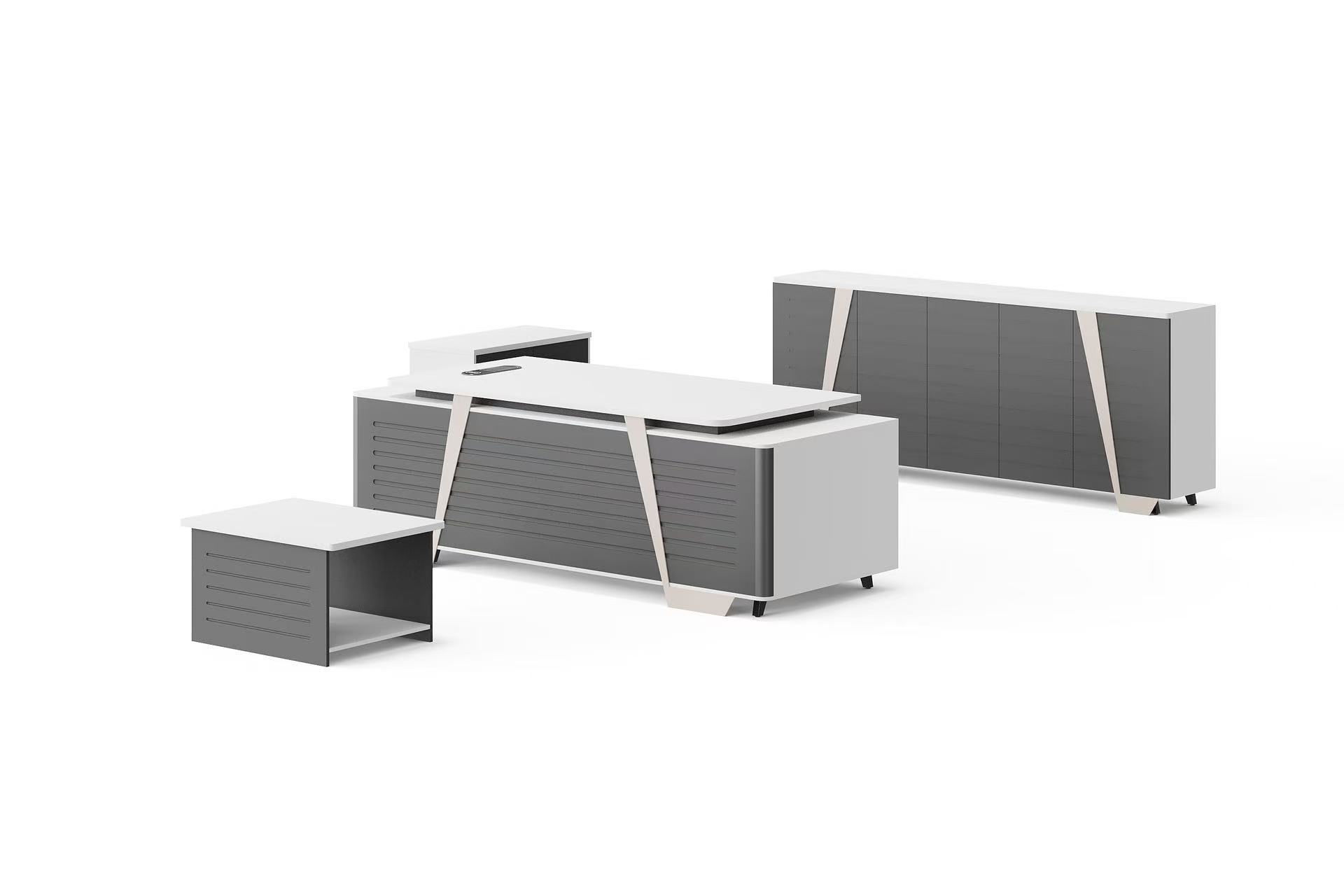 Modern Style Melamine and Iron Office Table + Side Table with Cabinet and Coffee Table