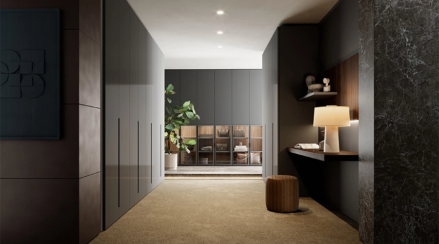 Luxury Modern Closet With Grey Custom Cabinets