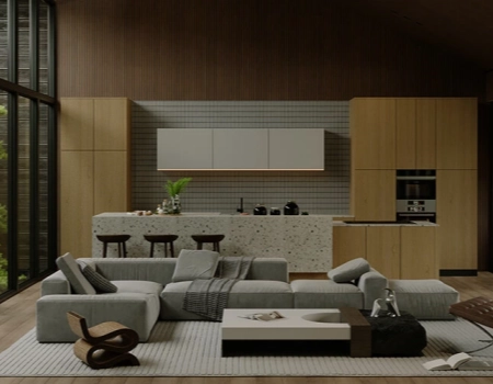 Marble Kitchen White And Wood Cabinets With Island (8).webp