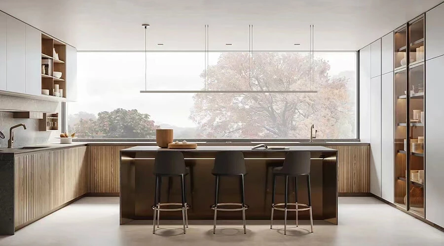 U-Shaped Wooden Kitchen Cabinets